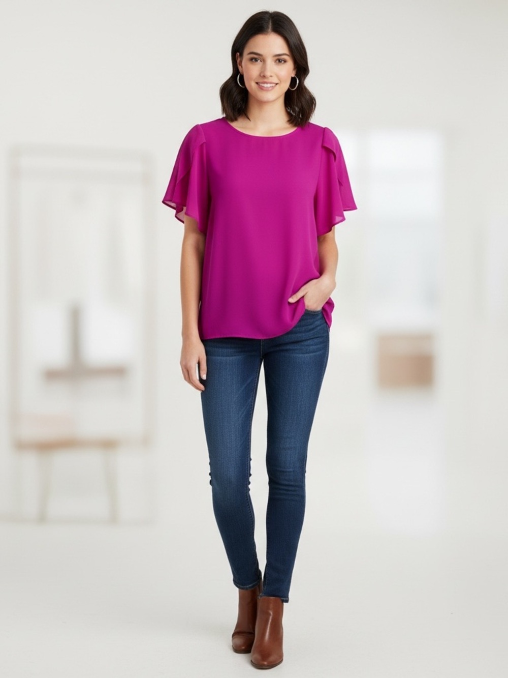 🌟Cynthia Steffe Magenta Women Blouse Short Sleeves Size M